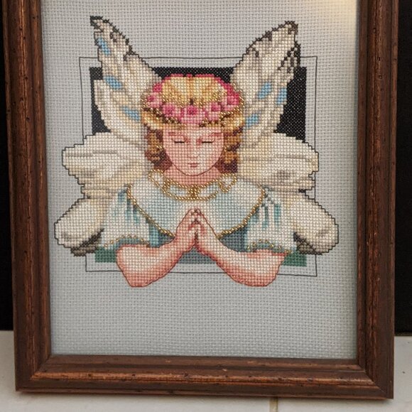 Blue Angel with Roses Cross Stitch Art - Picture 2 of 5